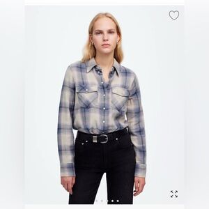 NWT Madewell flannel snap front shirt in plaid, size 6